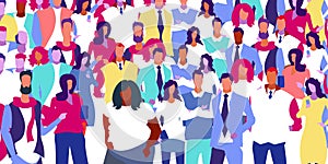 group of mix race people big crowd men women standing together closeup portrait horizontal vector illustration