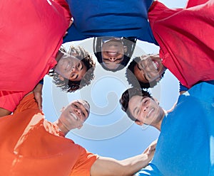 Group of mixed race male young adults in a circle