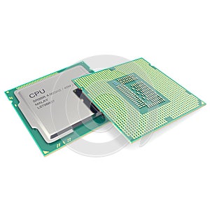 Group modern central computer processors CPU on white background. 3d illustration