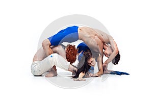 The group of modern dancers, art contemp dance, blue and white combination of emotions