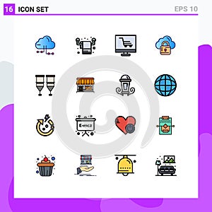 Group of 16 Modern Flat Color Filled Lines Set for healthcare, loucked, development, louck, cloud photo