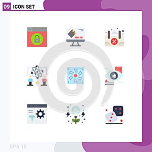 Group of 9 Modern Flat Colors Set for compter, atom, board, man, physics