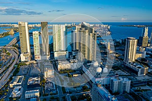 Group of modern highrise buildings at Downtown Miami aerial drone photo