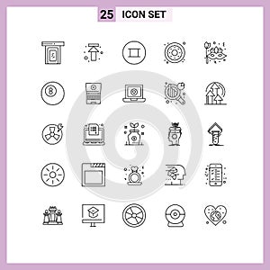 Group of 25 Modern Lines Set for carnival, mask, ancient, sweets, donut