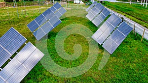 Group of Modern Solar Panels oriented to the sun photo