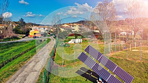 Group of Modern Solar Panels oriented to the sun photo