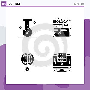 Group of Modern Solid Glyphs Set for chemical, globe, book, knowledge, croos