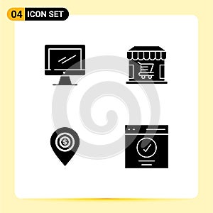 Group of Modern Solid Glyphs Set for computer, location, imac, shop, pin photo