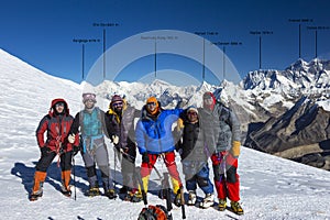 Group of Mountain Climbers on High Altitude Mountain of Himalaya