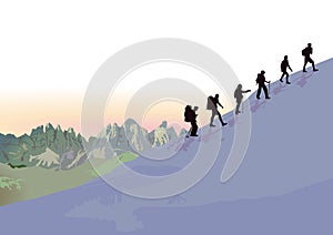 Group of mountaineers climbing