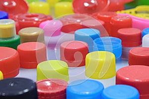 The group of multi-color plastic bottle caps