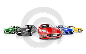 Group of Multi Colored Modern Cars