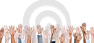 Group Of Multi-Ethnic People's Arm Outstretched In A White Background