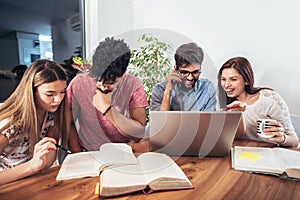 Group of multi ethnic young students preparing for exams