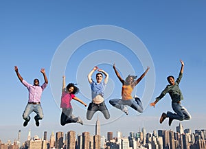 Group of Multi Racial People Jumping in the City