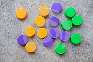 Group of multicolored bottle caps