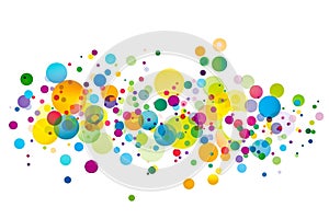 Group of multicolored circles on white background with space for text. AI