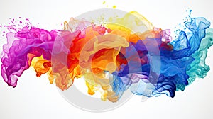 a group of multicolored smokes floating in the air on a white background with a light reflection on the left side of the image