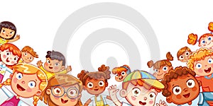 Group of multicultural happy children waving at the camera