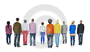 Group of Multiethnic Colorful People Facing Backwards