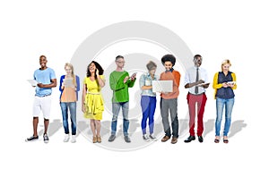 Group of Multiethnic Colorful People Using Digital Devices