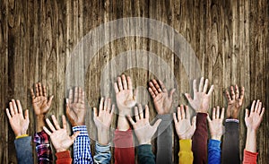 Group of Multiethnic Diverse Hands Raised