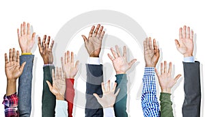 Group of Multiethnic Diverse Hands Raised