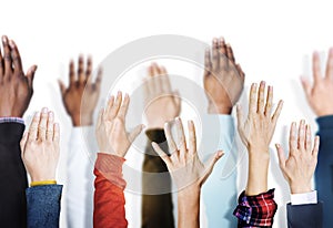 Group of Multiethnic Diverse Hands Raised Concept