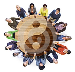 Group of Multiethnic People in Yin and Yang