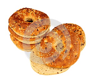 Group of multigrain covered bagels