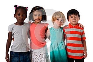 Group of multiracial kids portrait in studio.Isolated photo