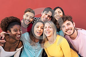 Group multiracial people having fun outdoor - Happy mixed race friends sharing time together