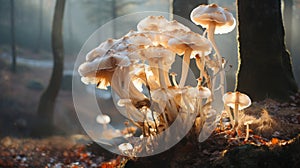 A group of mushrooms growing in the forest