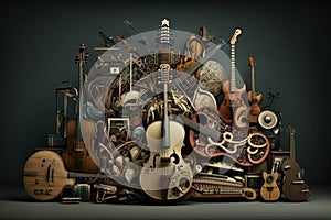 Group of musical instruments. Created with generative AI technology.