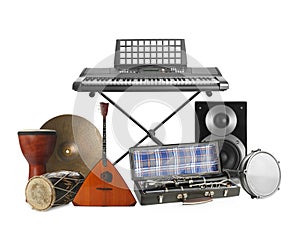 Group of  musical instruments on white background