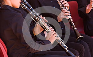 A group of musicians playing clarinets