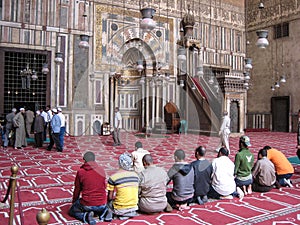 Group of muslims praying at Hassan mosque. Cairo