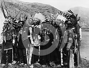 Group of Native Americans in traditional garb