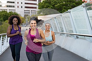 Group of natural women jogging