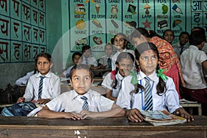 Group of Nepalese pupils in a class