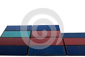 Group of objects in a raw container shipping Warehouse stacking on white isolate background angle view perspectives and copy space