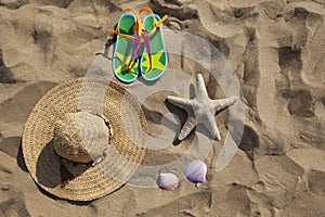 Group of objects on the sand