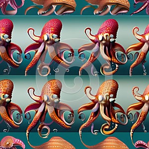 A group of octopuses dancing in unison underwater, creating a mesmerizing display of colors3