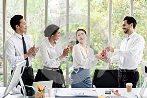 Group at Office Business Woman Celebrating success