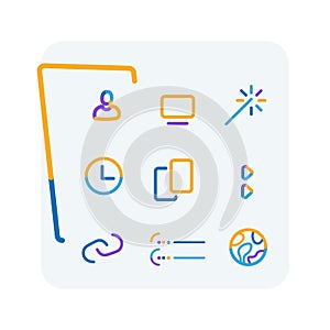 Group of office icons, vector concept of internet communications, workflow, doodle