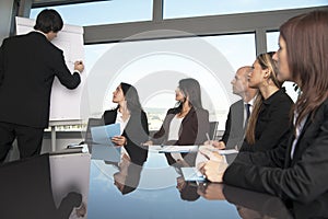 Group of office workers in a boardroom presentatio