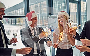 Group of office workers celebrating Christmas
