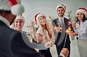 Group of office workers celebrating Christmas