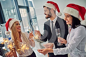 Group of office workers celebrating Christmas