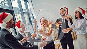 Group of office workers celebrating Christmas